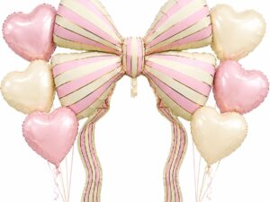 Large pastel bow and 6 helium hearts