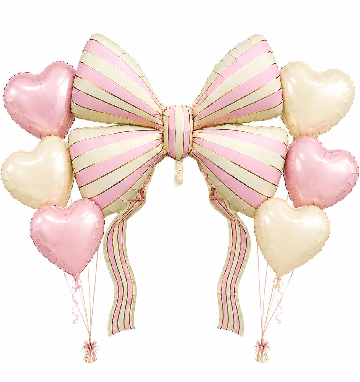 Large pastel bow and 6 helium hearts